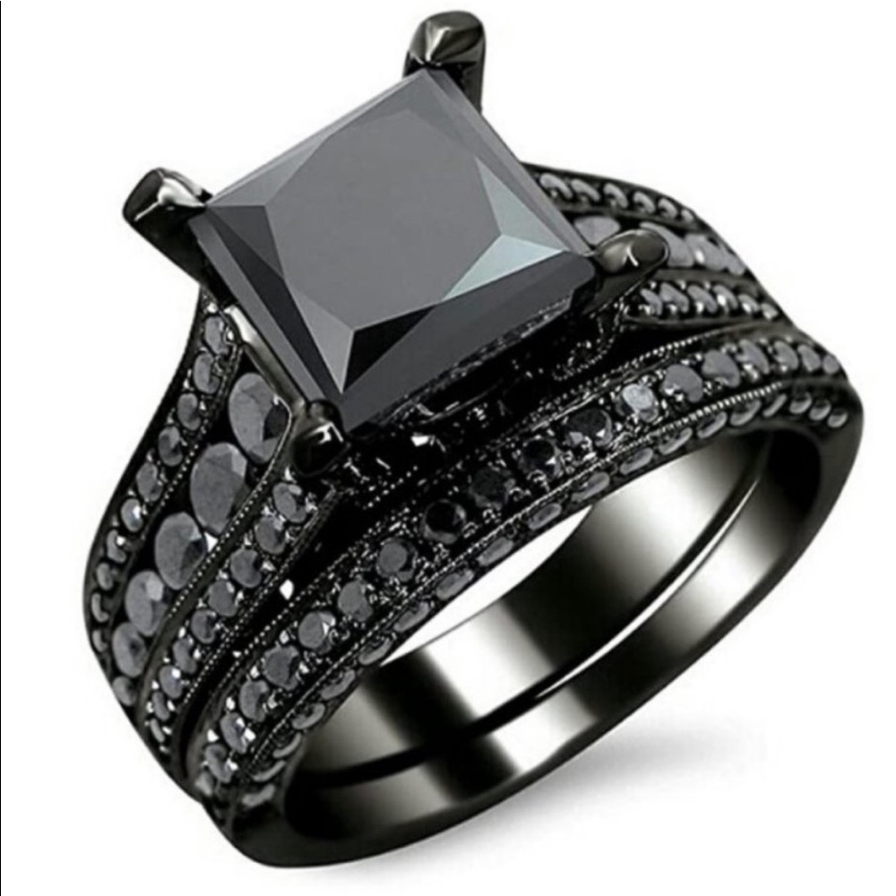 NEW💍PRINCESS CUT BLACK SAPPHIRE 925 SILVER RING, CUTE RING, SHINY RING.